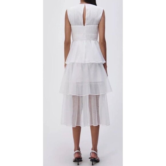 Jonathan Simkhai Sz 0 Dress Tulle Midi Tiered bridal White Designer Luxury - Picture 2 of 11